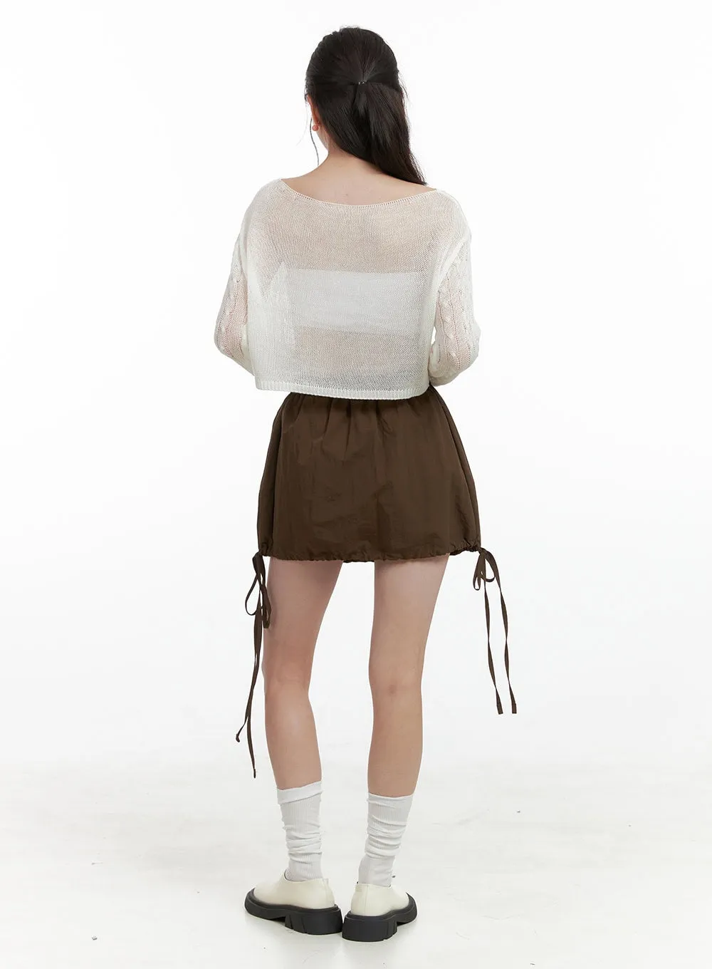 Cable Knit Sheer Crop Sweater OL417