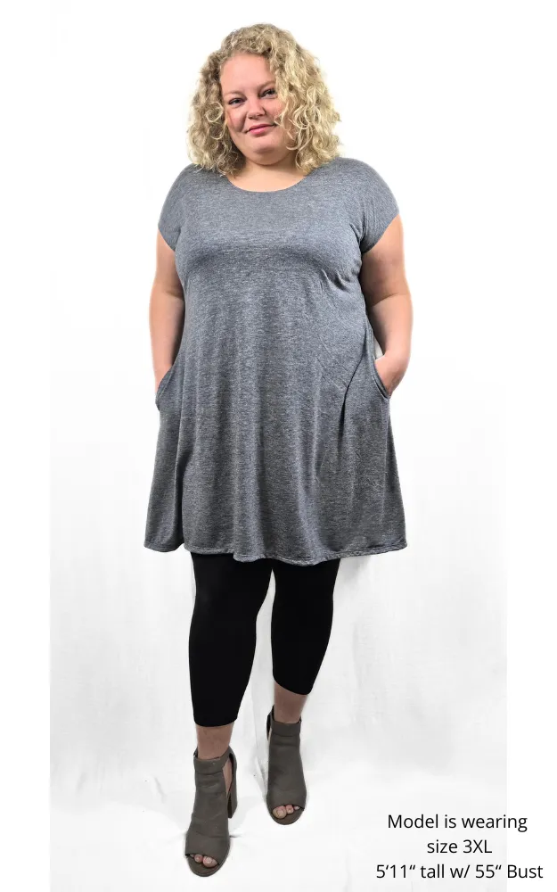 Cap Sleeve Tunic Dress w/pockets - Charcoal - Tencel-Merino Wool