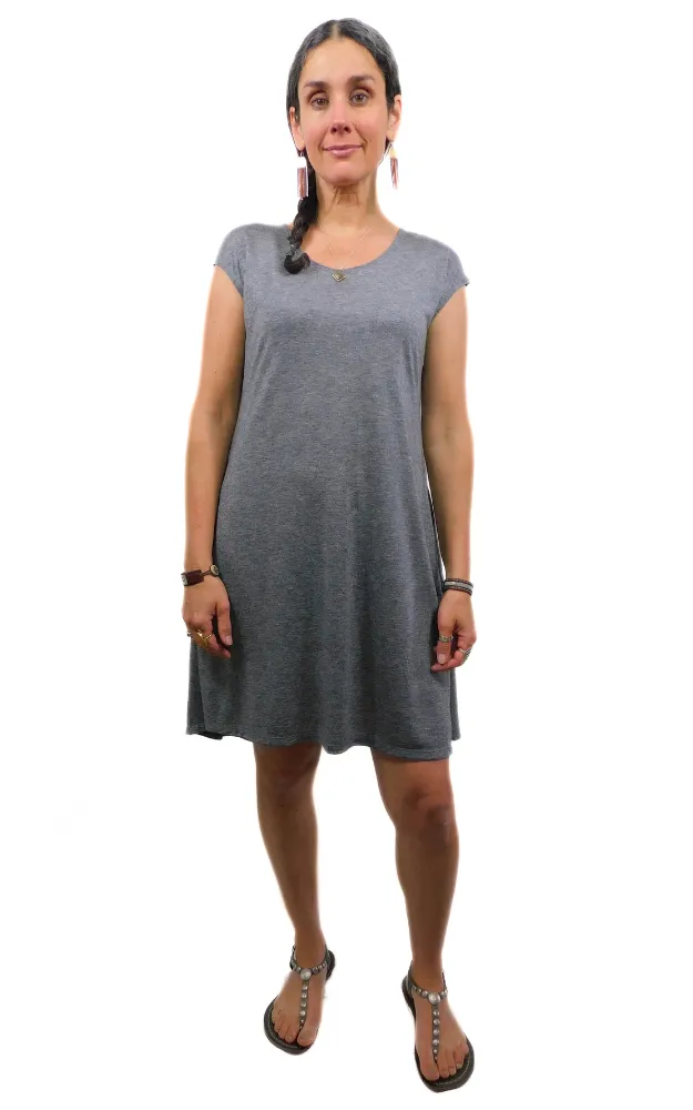 Cap Sleeve Tunic Dress w/pockets - Charcoal - Tencel-Merino Wool