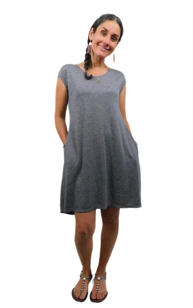 Cap Sleeve Tunic Dress w/pockets - Charcoal - Tencel-Merino Wool