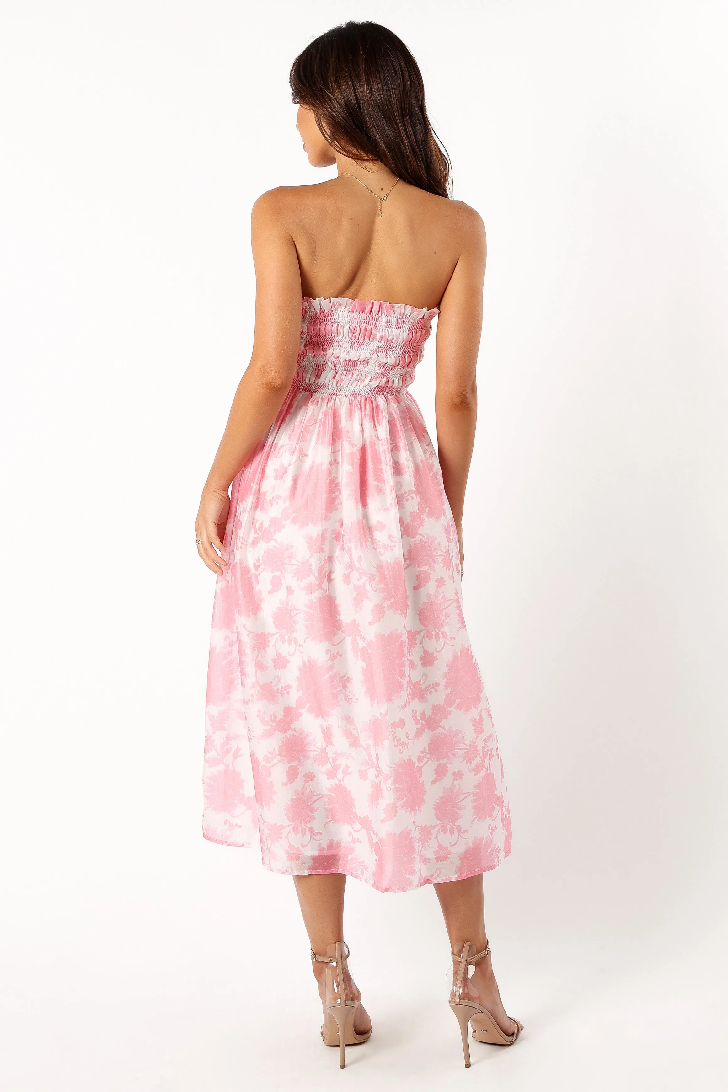 Carter Strapless Midi Dress - Pink Floral