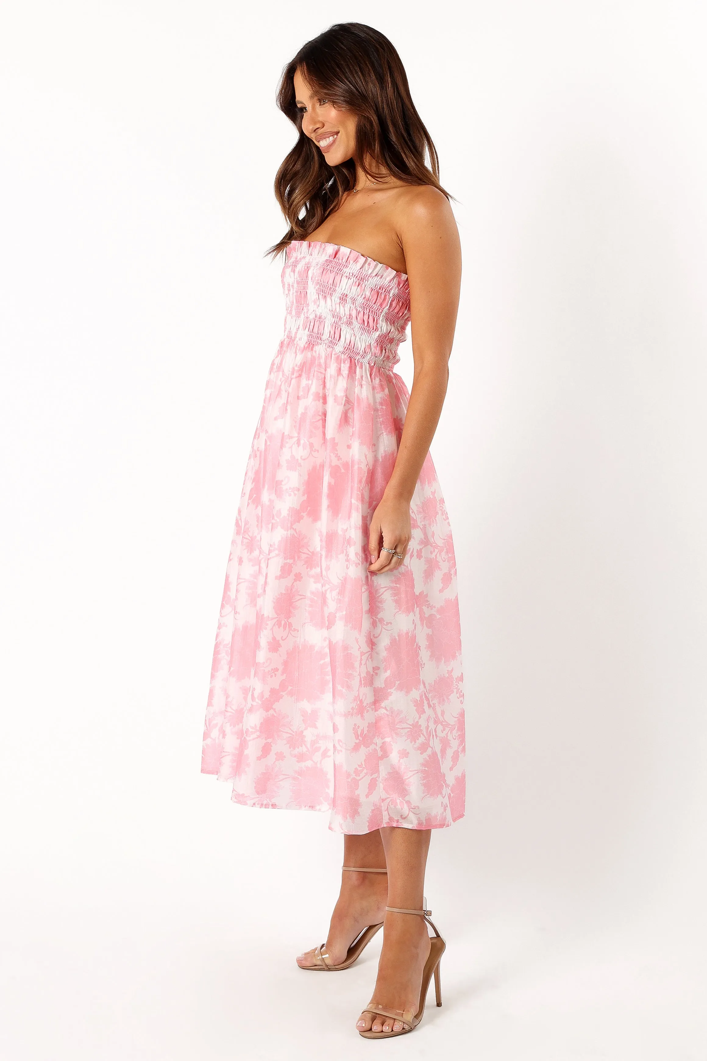 Carter Strapless Midi Dress - Pink Floral