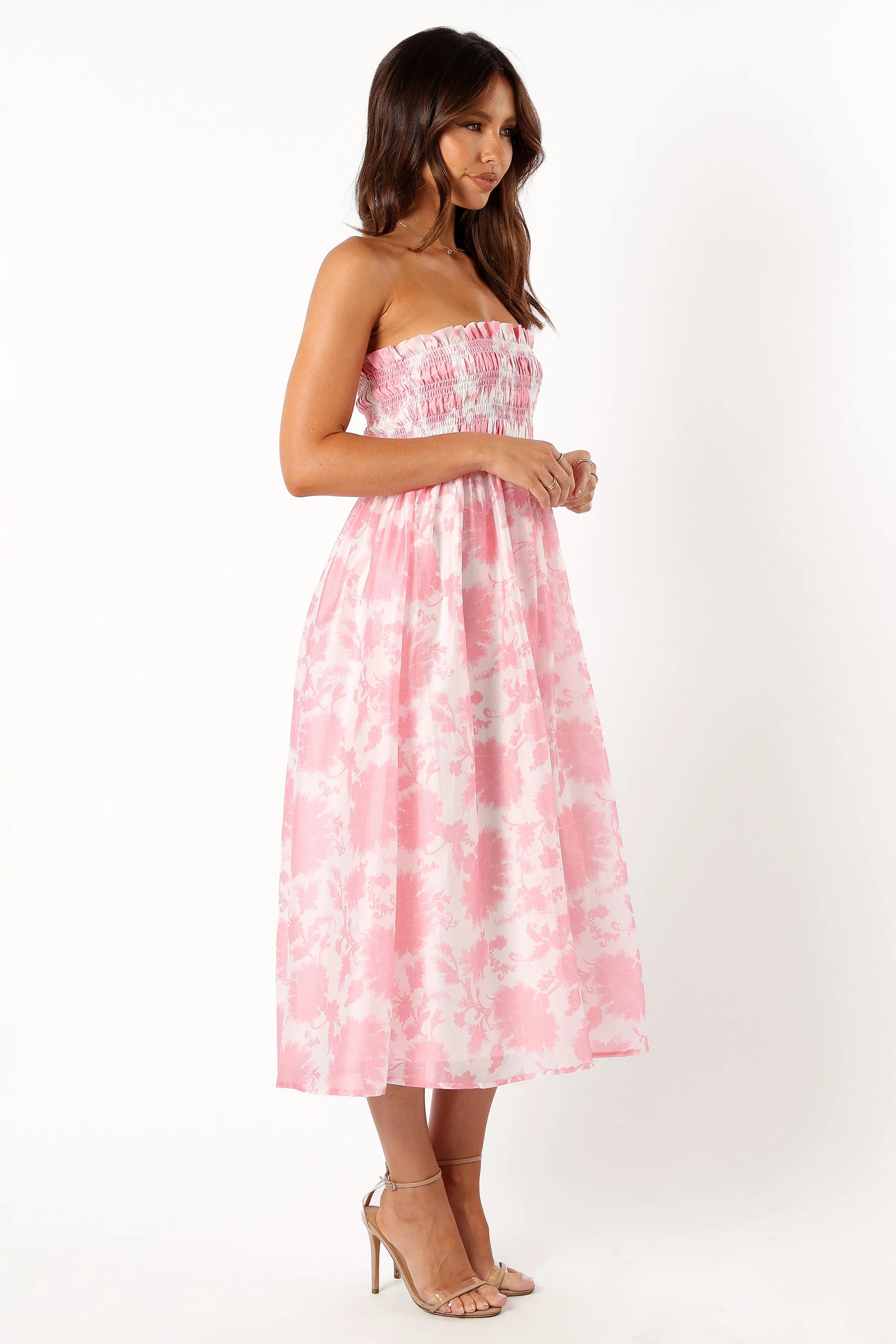 Carter Strapless Midi Dress - Pink Floral