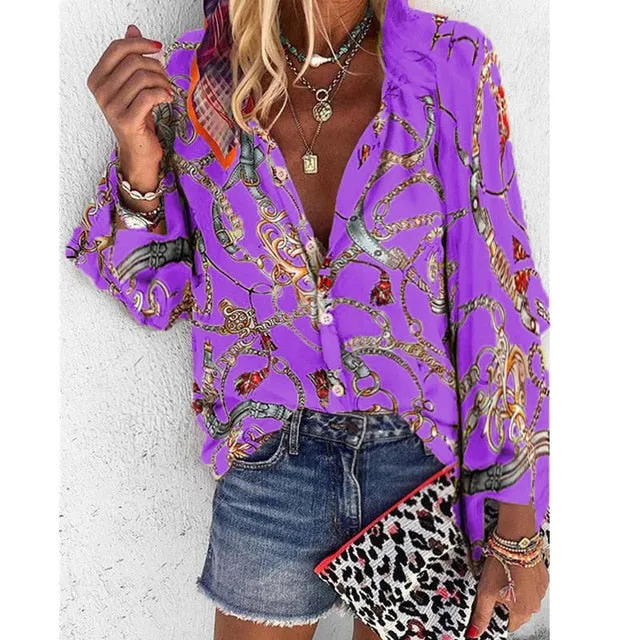 Chains print New Tops Blouse plus size