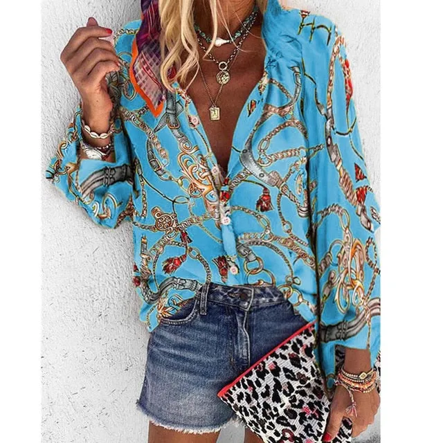 Chains print New Tops Blouse plus size