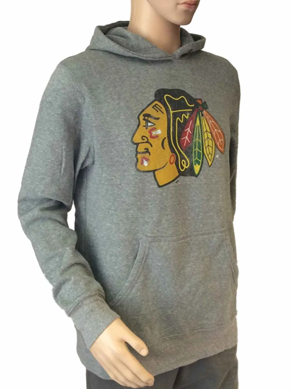 Chicago Blackhawks Retro Brand Light Gray Big Logo Hoodie Sweatshirt