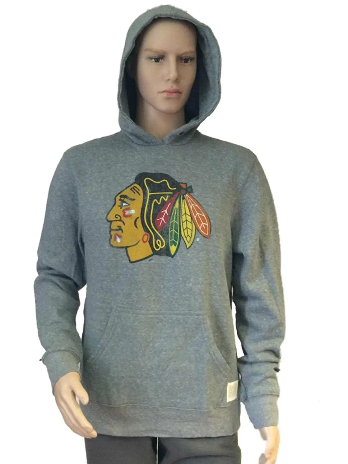 Chicago Blackhawks Retro Brand Light Gray Big Logo Hoodie Sweatshirt