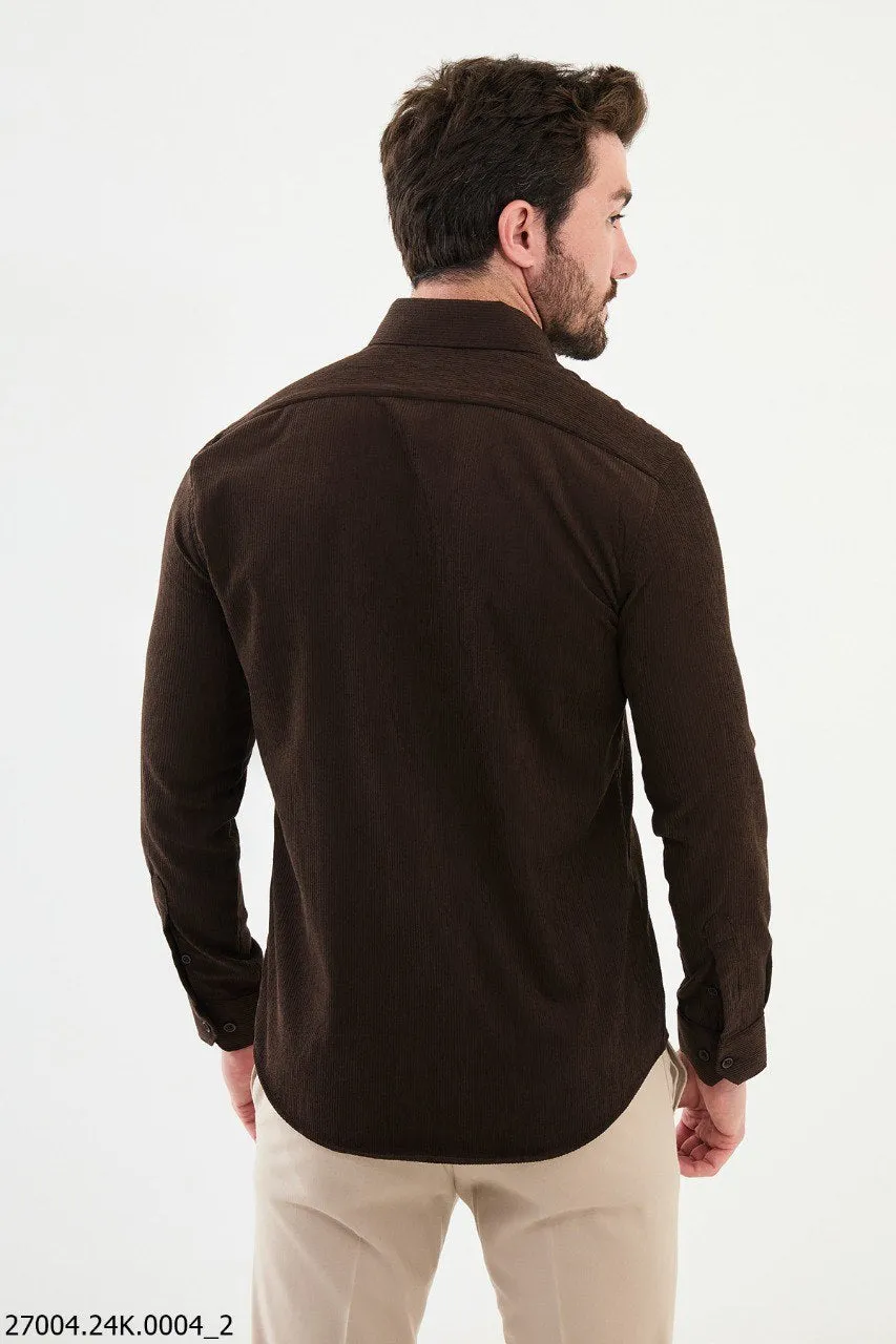 Chocolate Brown Corduroy Men's Shirt.