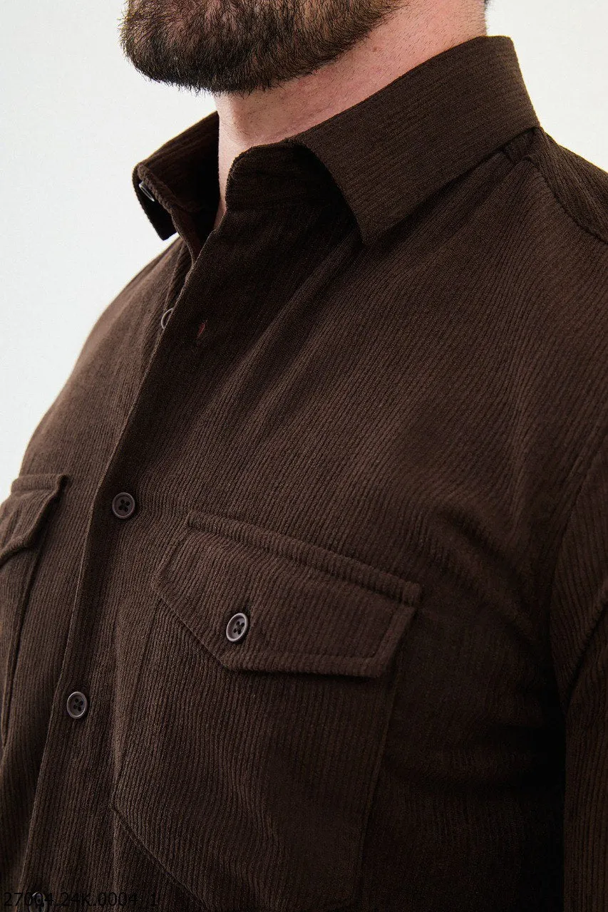 Chocolate Brown Corduroy Men's Shirt.