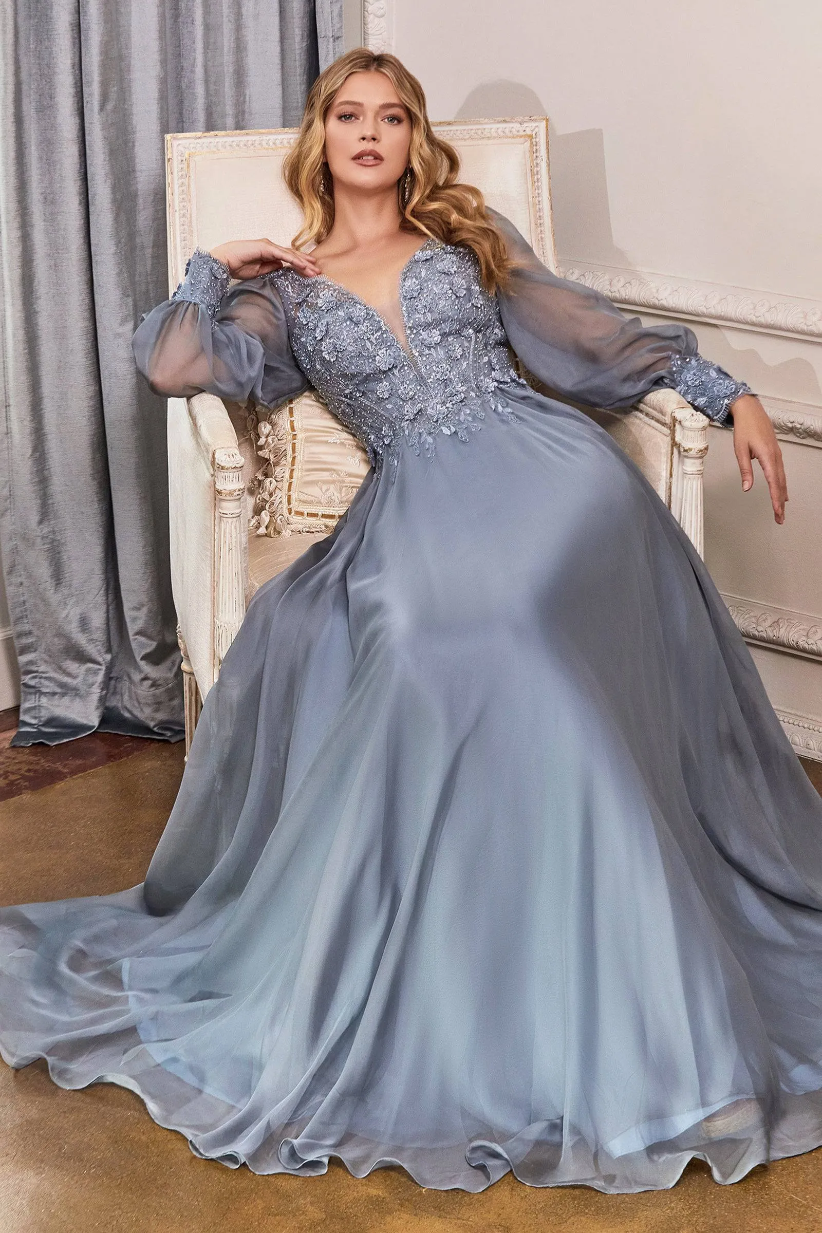 Cinderella Divine Ladivine CD0183 Long Sleeve Chiffon Gown