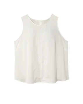 Clara Sleeveless Lace Trim Blouse | White