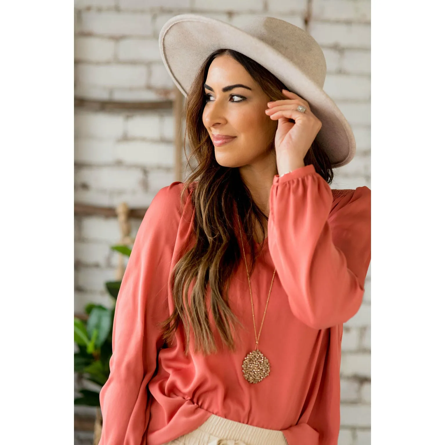 Classy Ruche Shoulder Button Sleeve Blouse