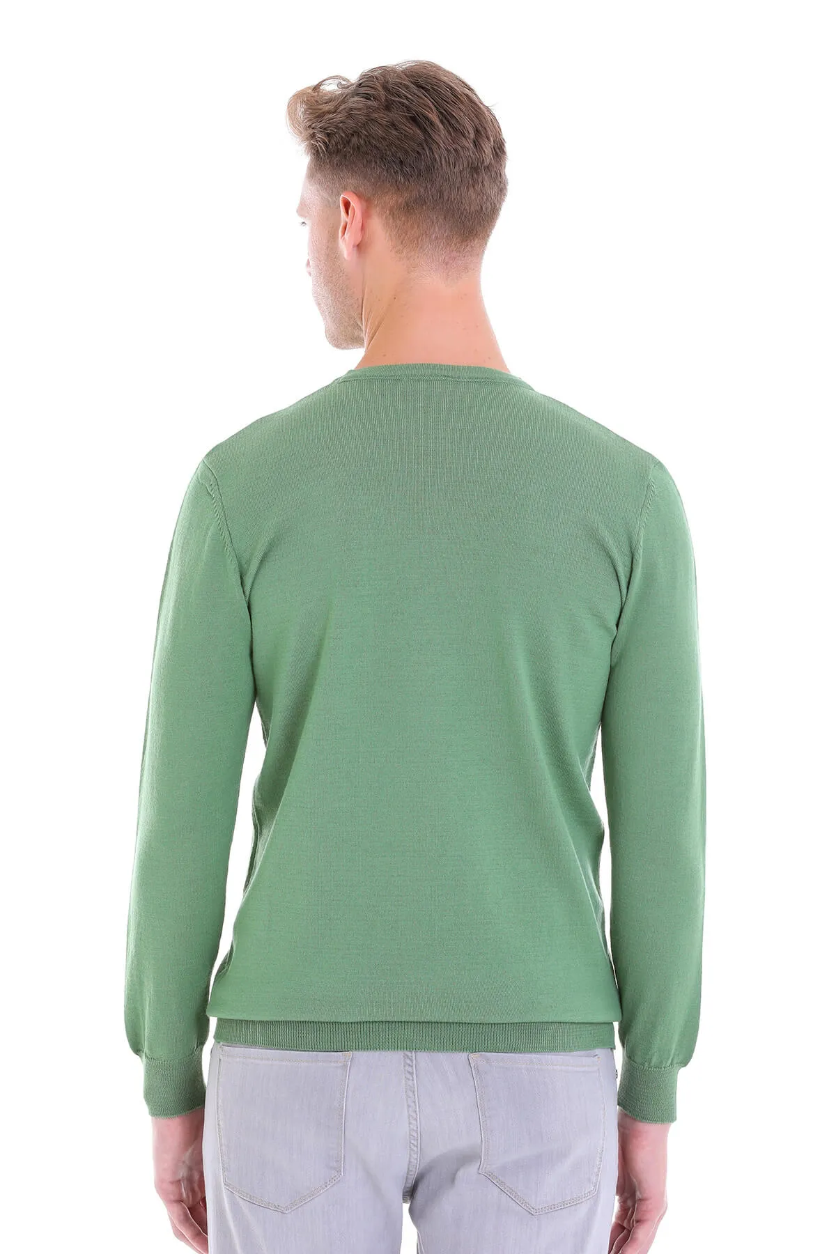 Comfort Fit Wool Blend Green Crewneck Sweater