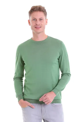 Comfort Fit Wool Blend Green Crewneck Sweater