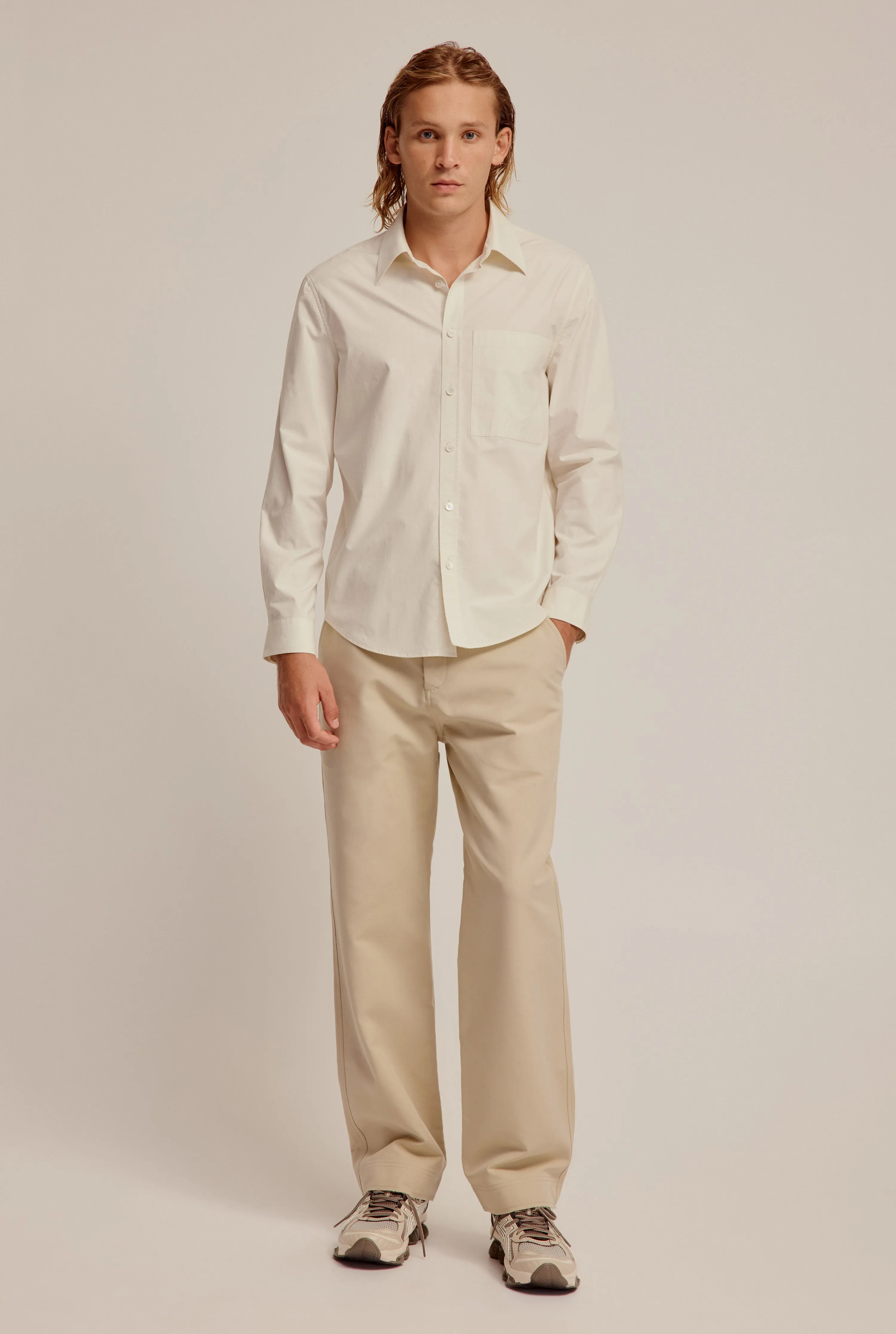 Cotton Panelled Shirt - Beige