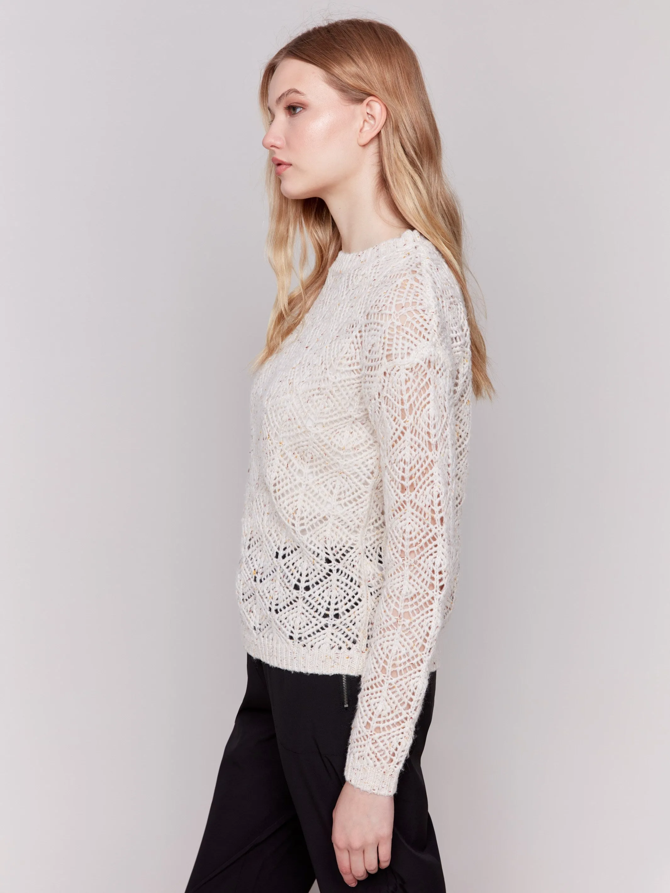 Crochet Knit Sweater - Oatmeal