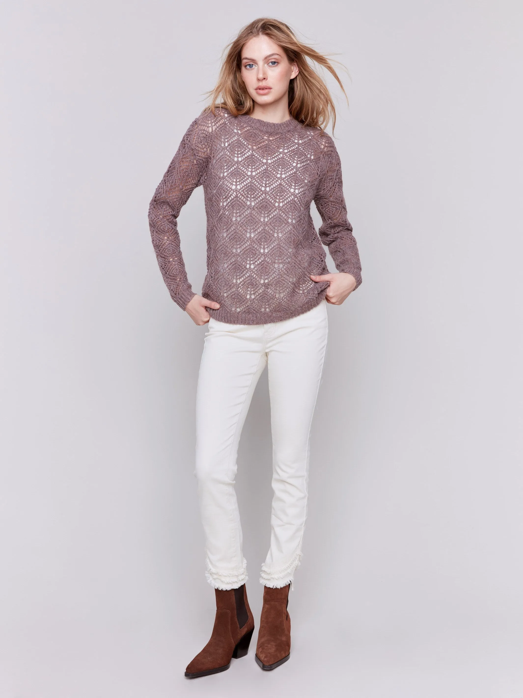 Crochet Knit Sweater - Taupe