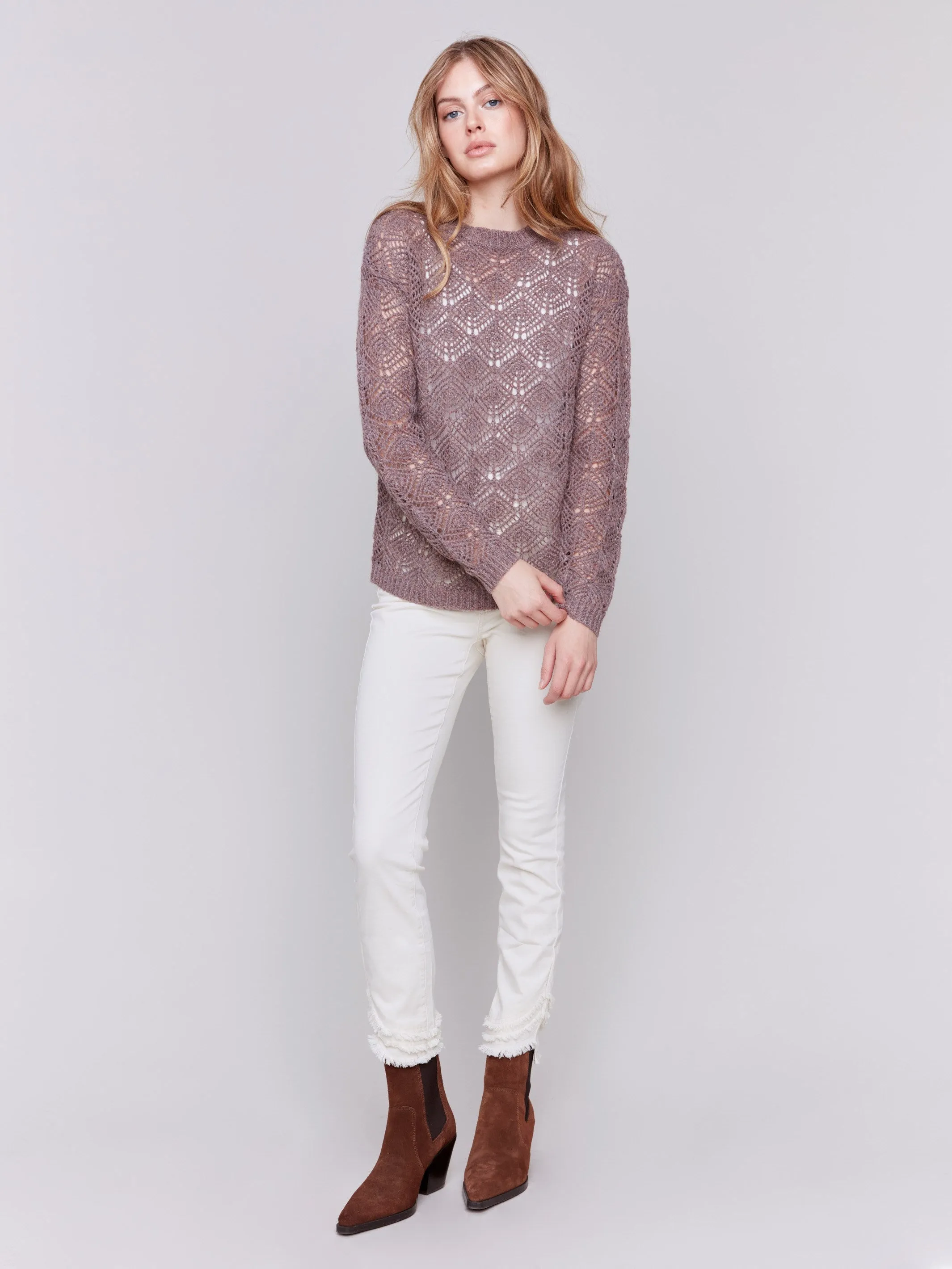 Crochet Knit Sweater - Taupe