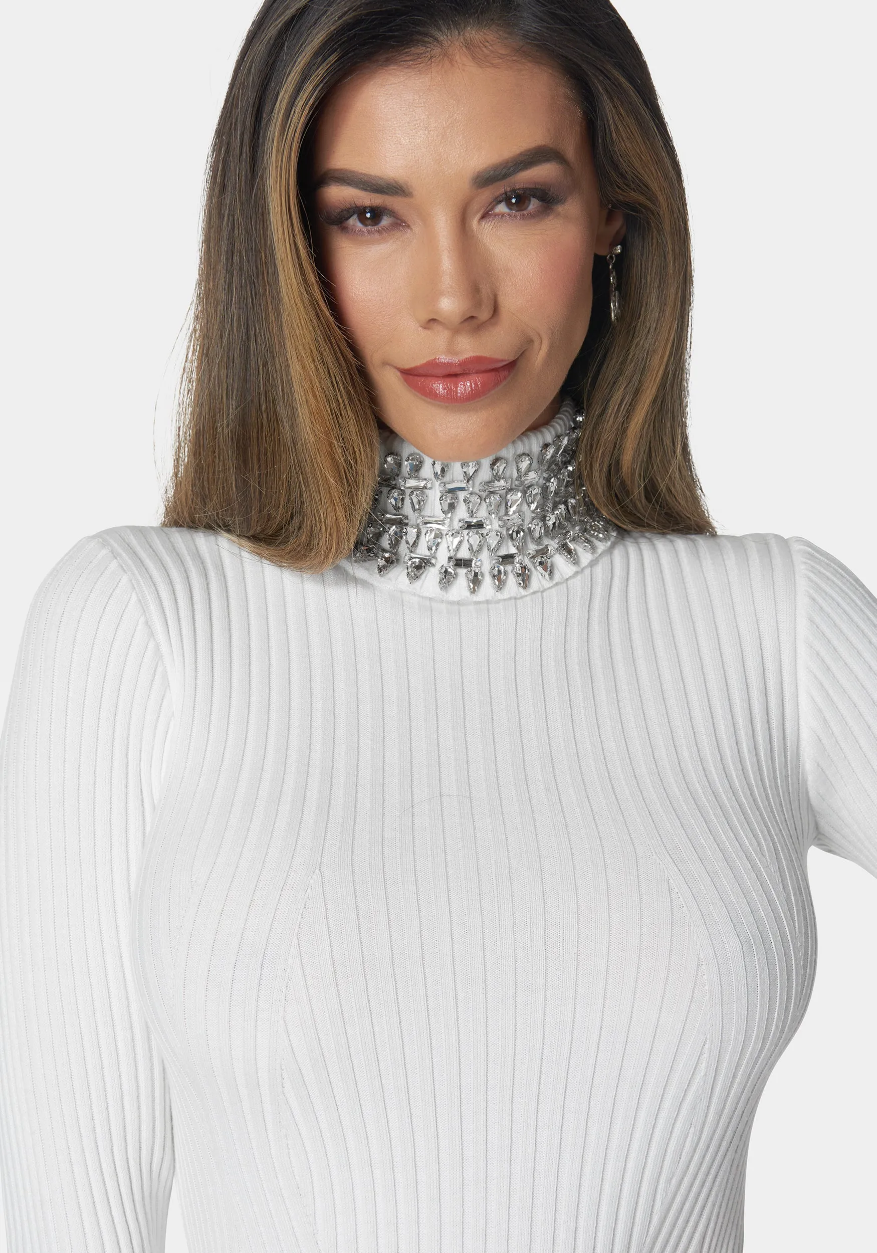 Crystal Neck Midi Sweater Dress