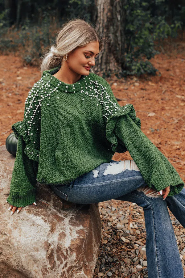 Cuddle Up With Cocoa Embellished Sweater in Green