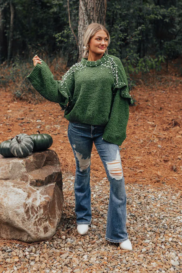 Cuddle Up With Cocoa Embellished Sweater in Green