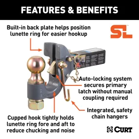 CURT 48406 SecureLatch Receiver-Mount Ball/Pintle Hitch (2in. Shank; 2-5/16in. Ball; 14K)