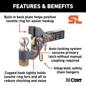 CURT 48407 SecureLatch Receiver-Mount Ball/Pintle Hitch (2in. Shank; 2in. Ball; 14K)