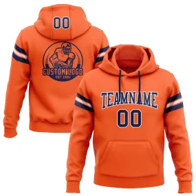 Custom Stitched Orange Navy-White Football Pullover Sweatshirt Hoodie