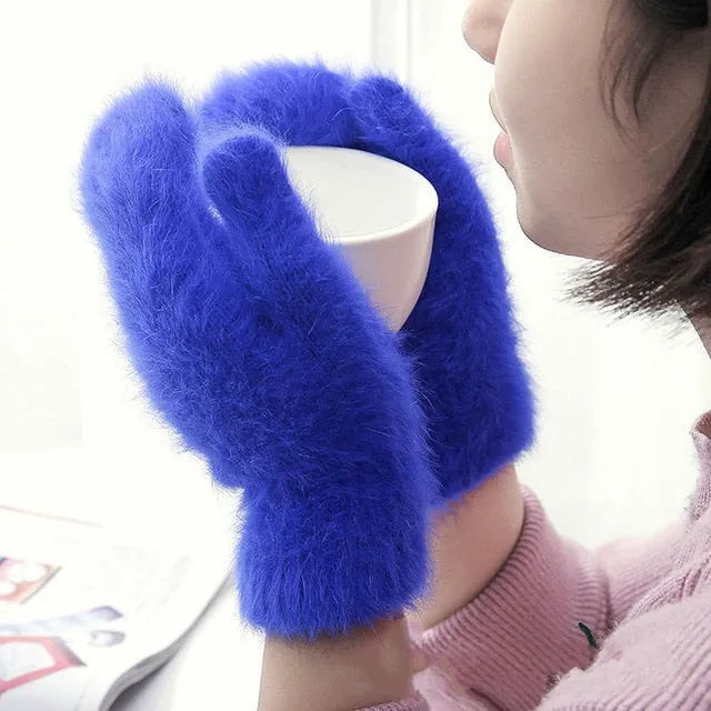 cute rabbit wool gloves female winter mittens  factory outlet fur gloves  fingerless gloves   winter gloves women  girls mittens