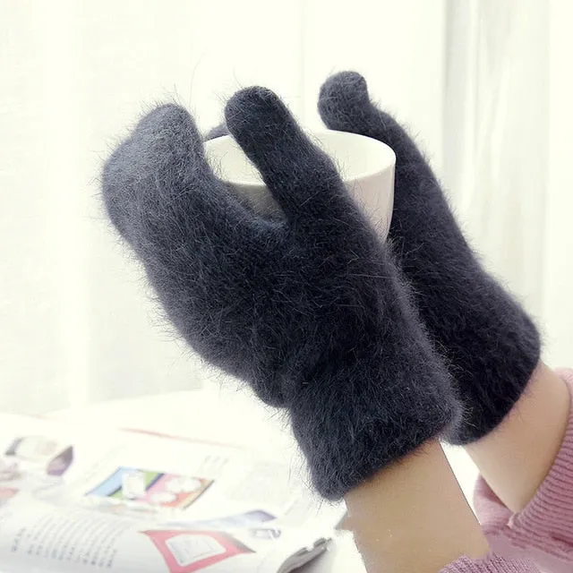 cute rabbit wool gloves female winter mittens  factory outlet fur gloves  fingerless gloves   winter gloves women  girls mittens