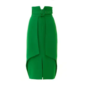 Designer Double Midi Skirt Green