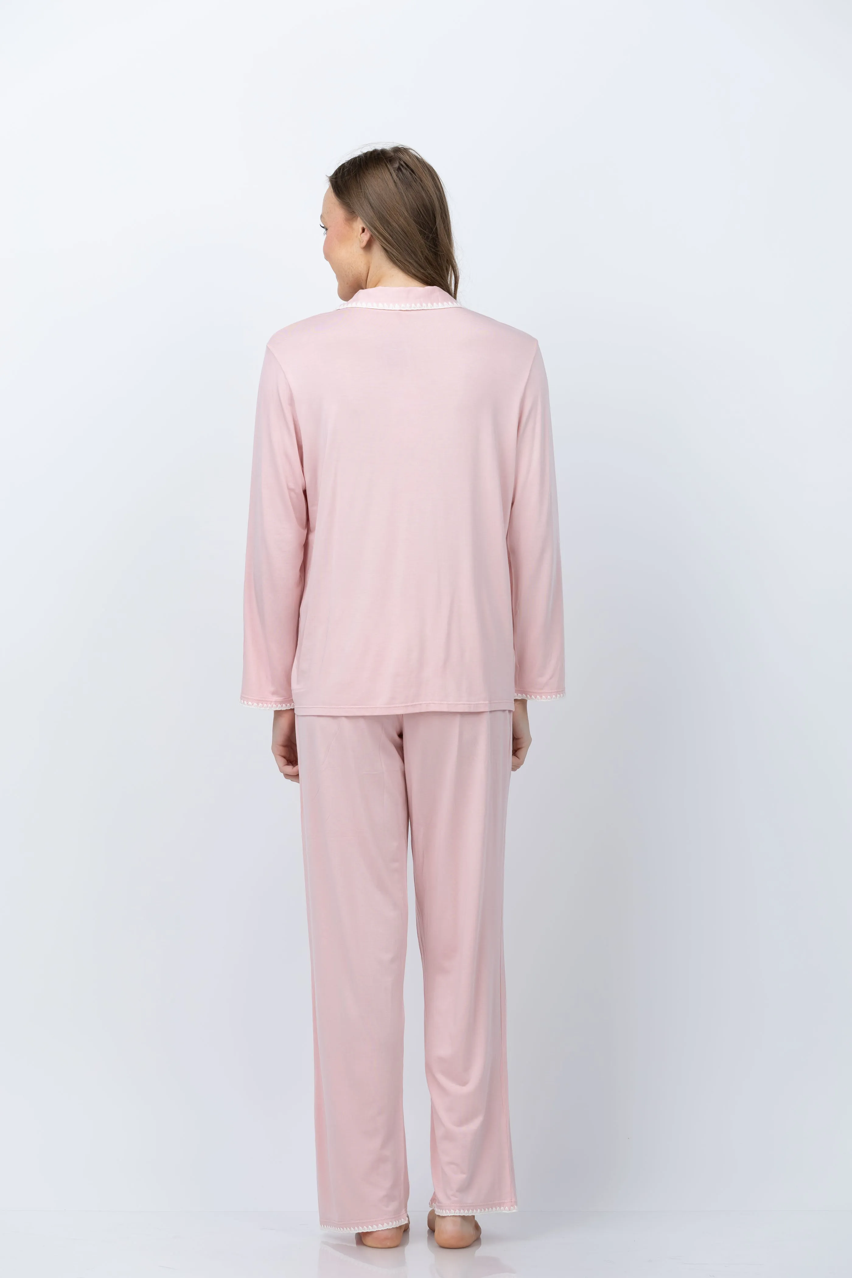 Eberjey Frida Long PJ Set in Silver Pink Ivory