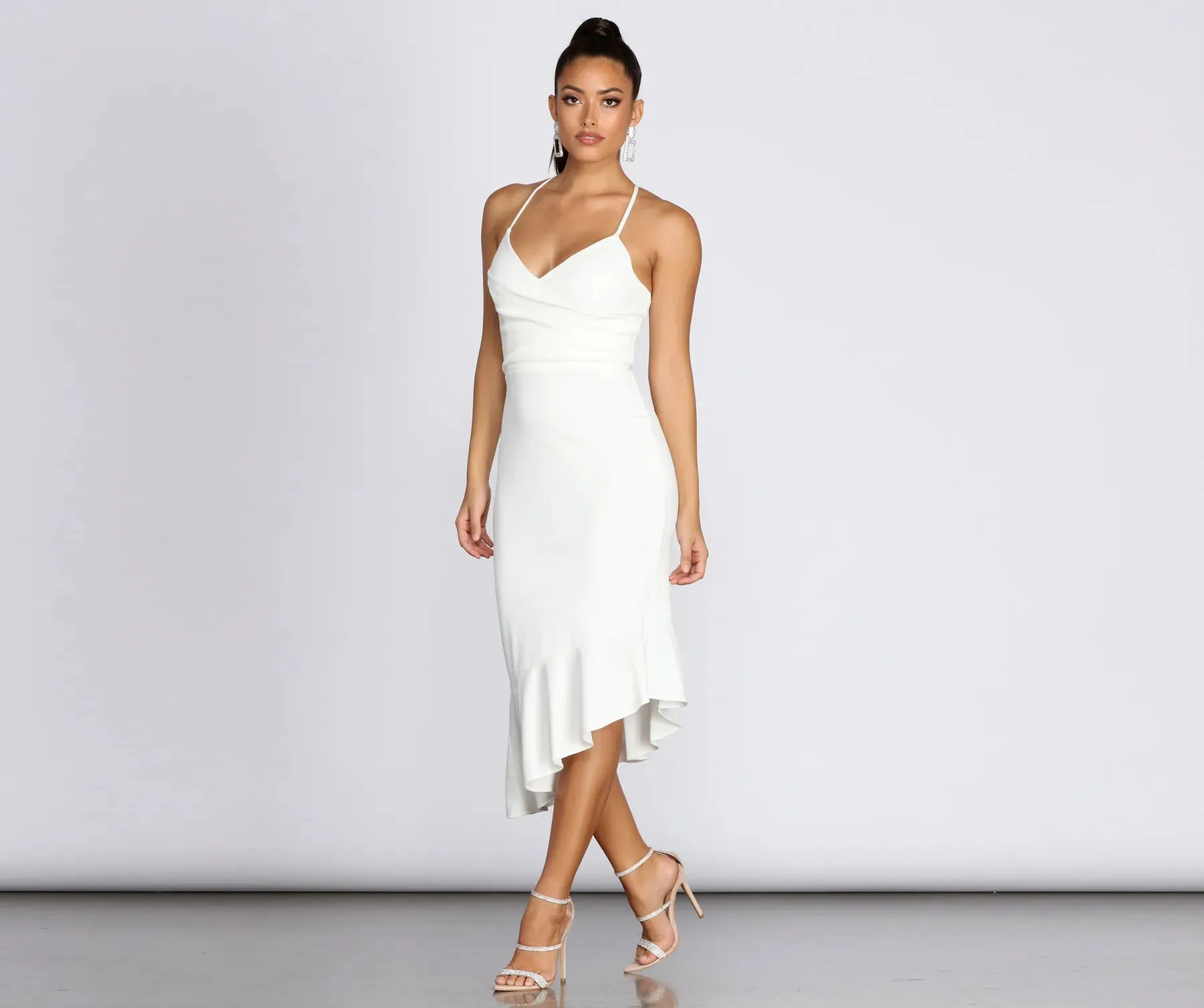 Ellie Asymmetrical Flounce Midi Dress