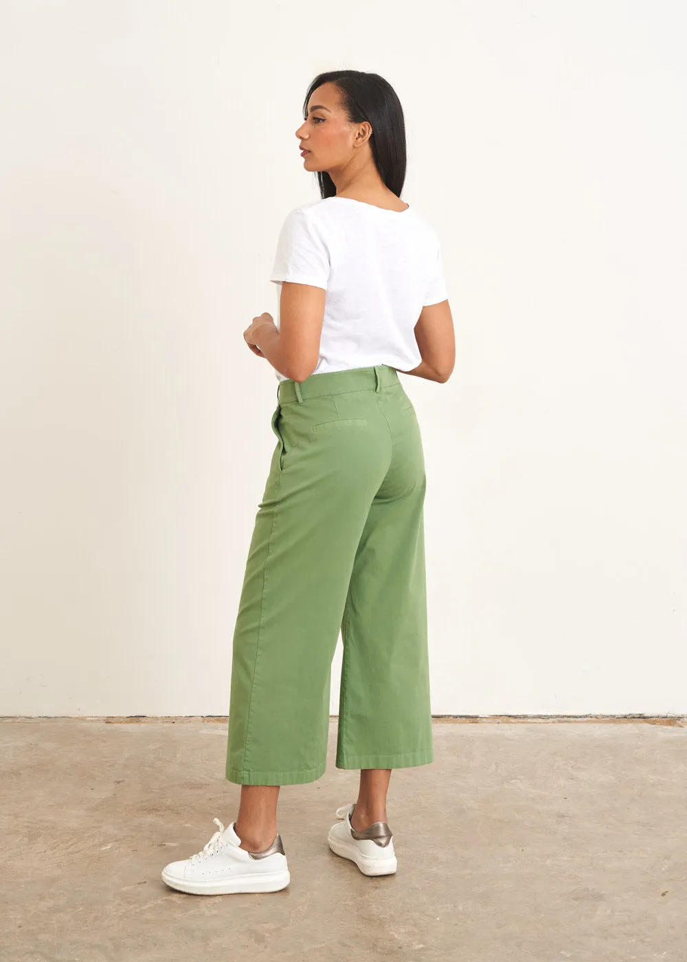 EMILY WIDE LEG CROPPED TROUSER - GREEN