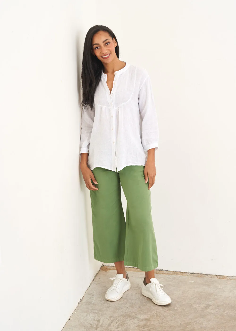 EMILY WIDE LEG CROPPED TROUSER - GREEN