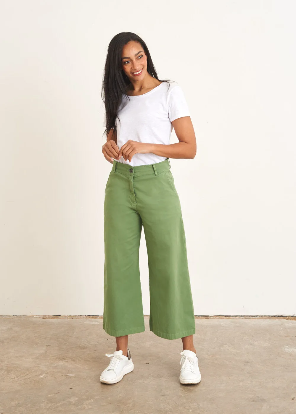 EMILY WIDE LEG CROPPED TROUSER - GREEN