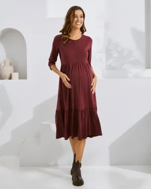 Essential Maternity Midi Dress in Burgundy