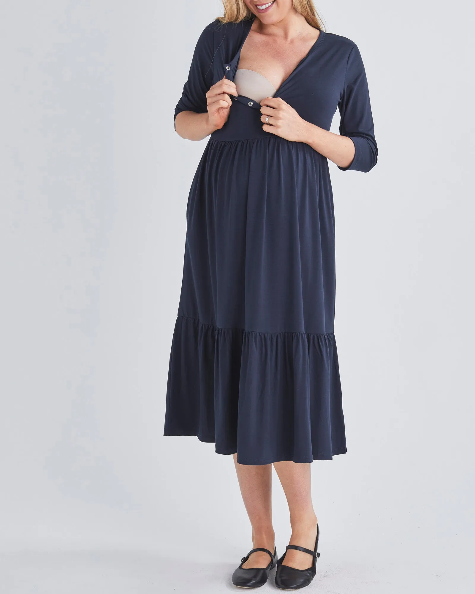 Essential Maternity Midi Dress in Navy