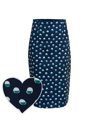 Falda Navy Pencil Skirt With White & Green Polka Dots