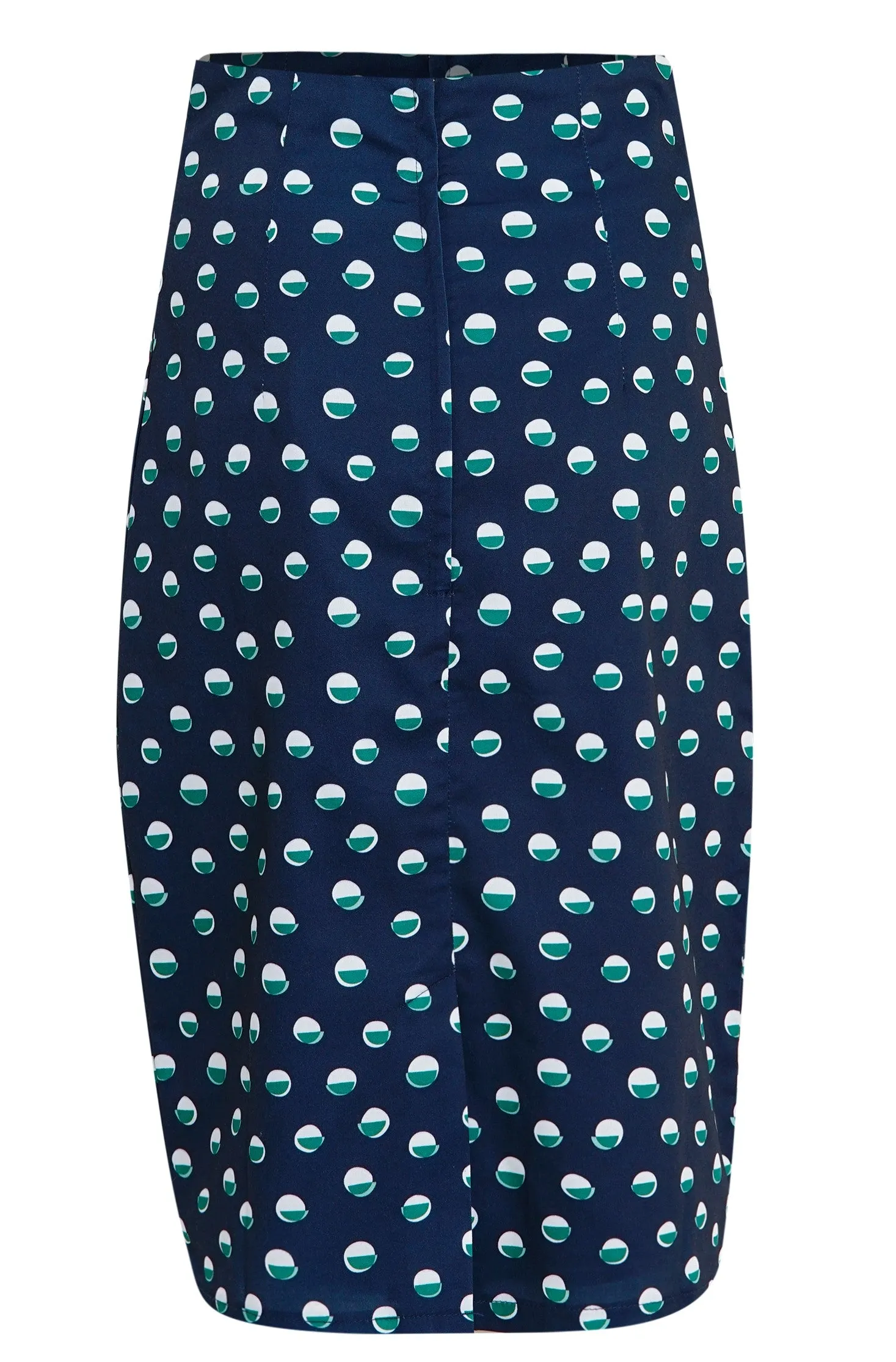 Falda Navy Pencil Skirt With White & Green Polka Dots