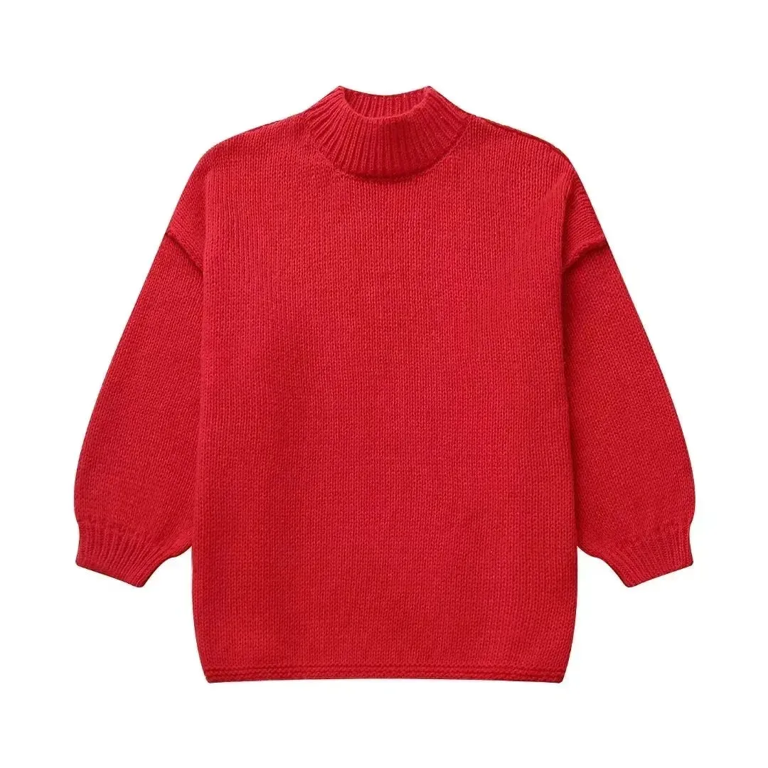 Fashion Round Neck Knitted Jumper For Women 2024 Autumn Long Lantern Sleeve Sweater Female Hight Street Warm Lady Chic Pullover