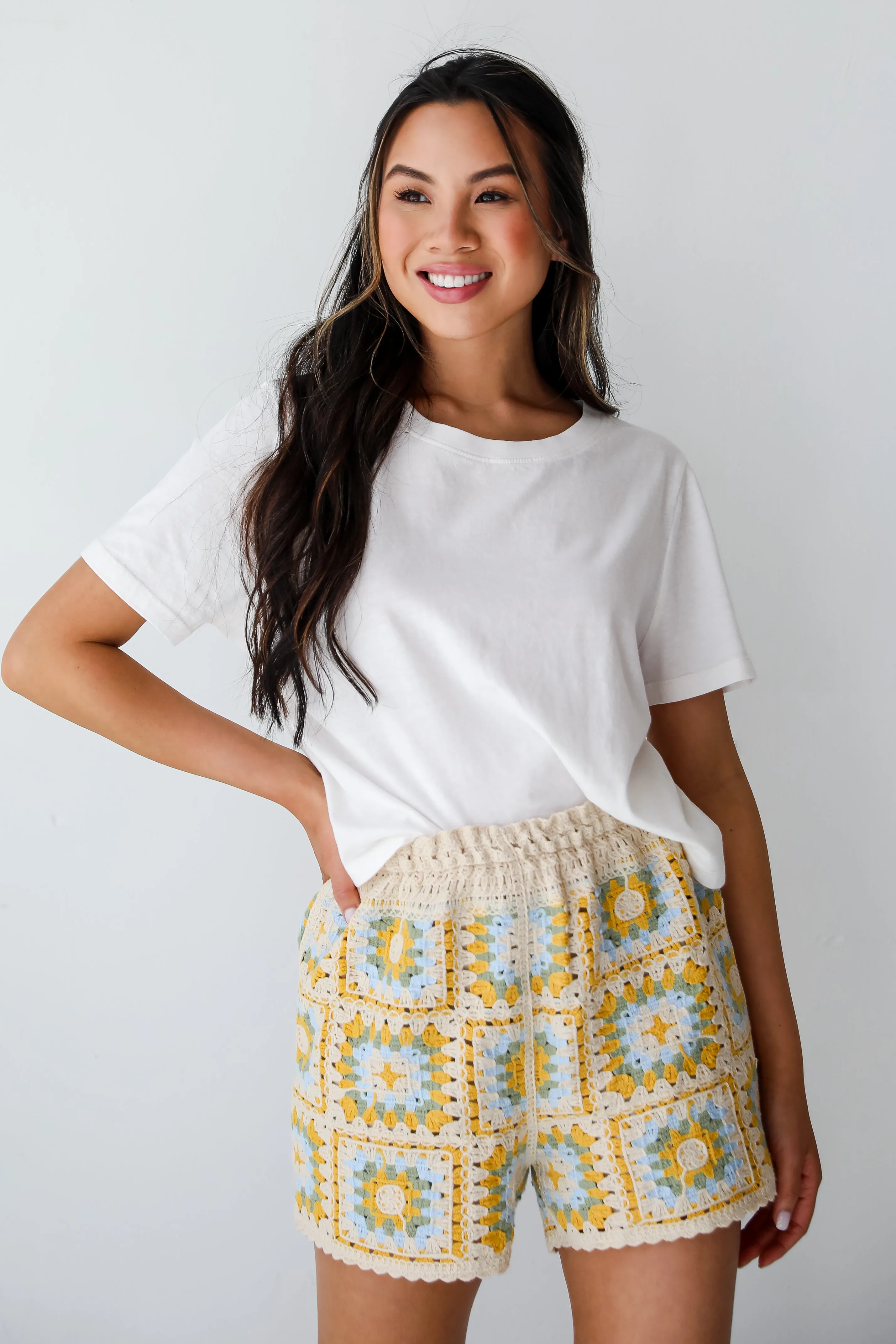 FINAL SALE - Extraordinary Darling Natural Crochet Knit Shorts - DU DEAL