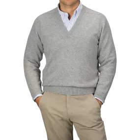 Flannel Grey Deep V-Neck Lambswool Sweater