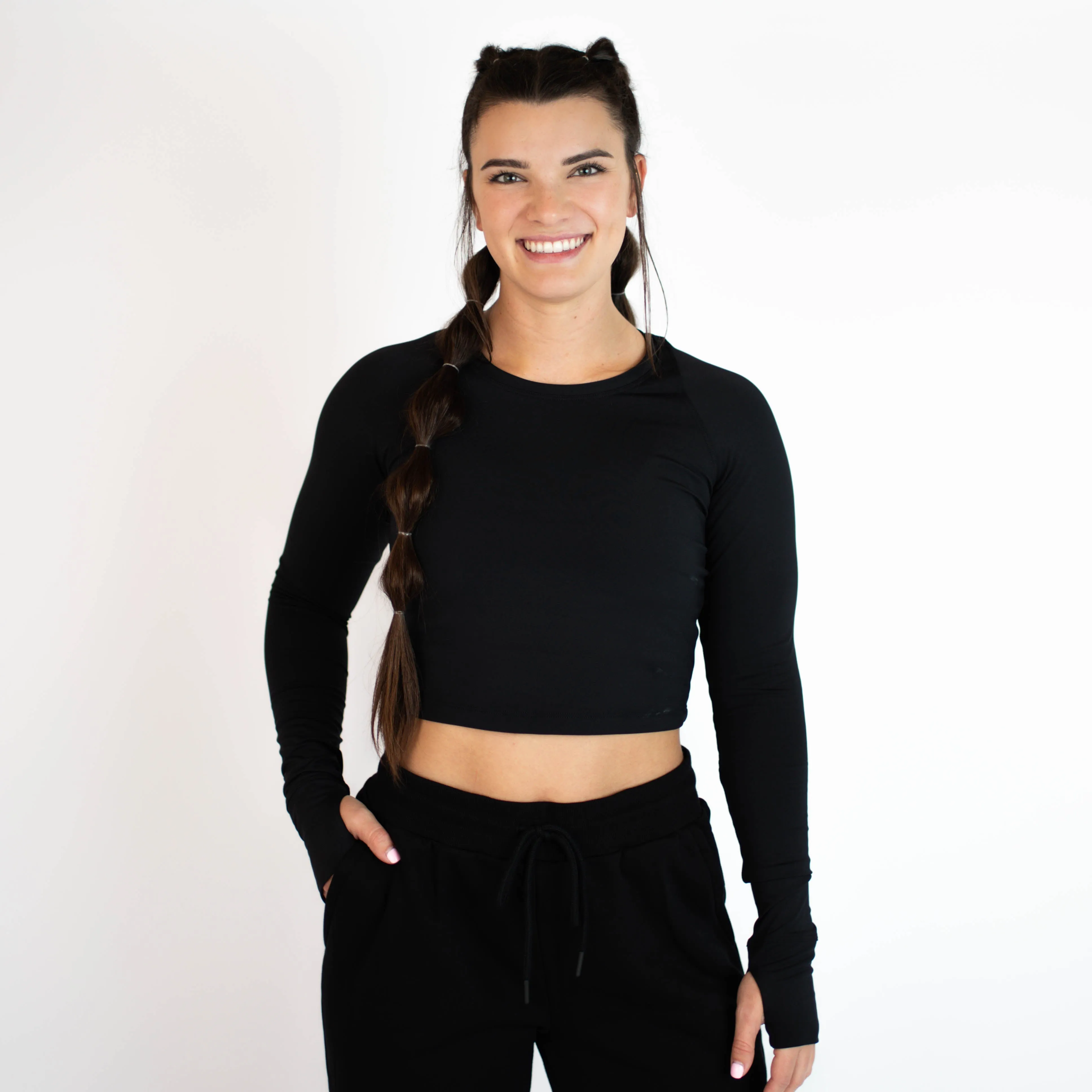 FLEO Foundation Long Sleeve Crop (Janus) - Black