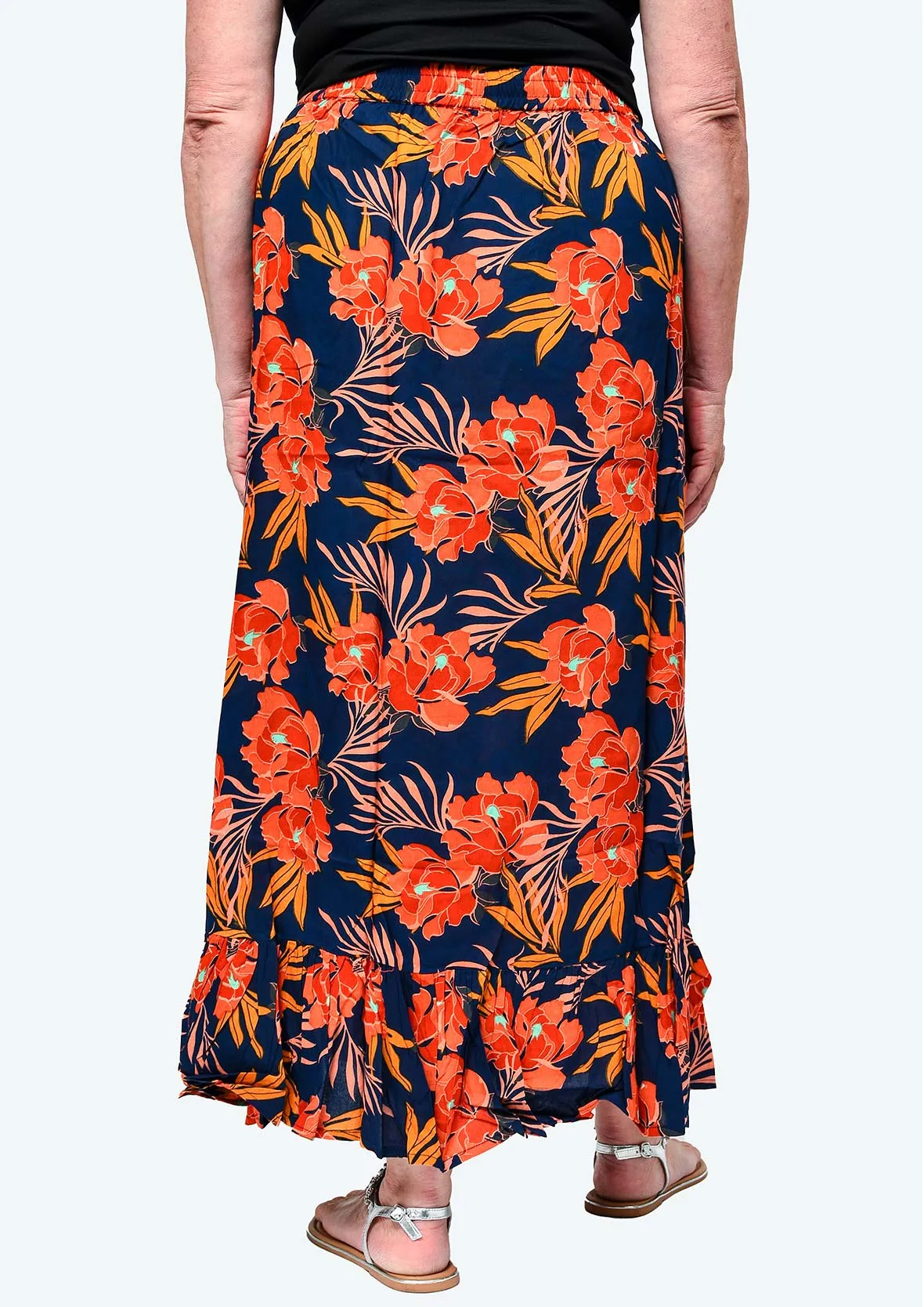 Floral Skirt With Ruffle Hem