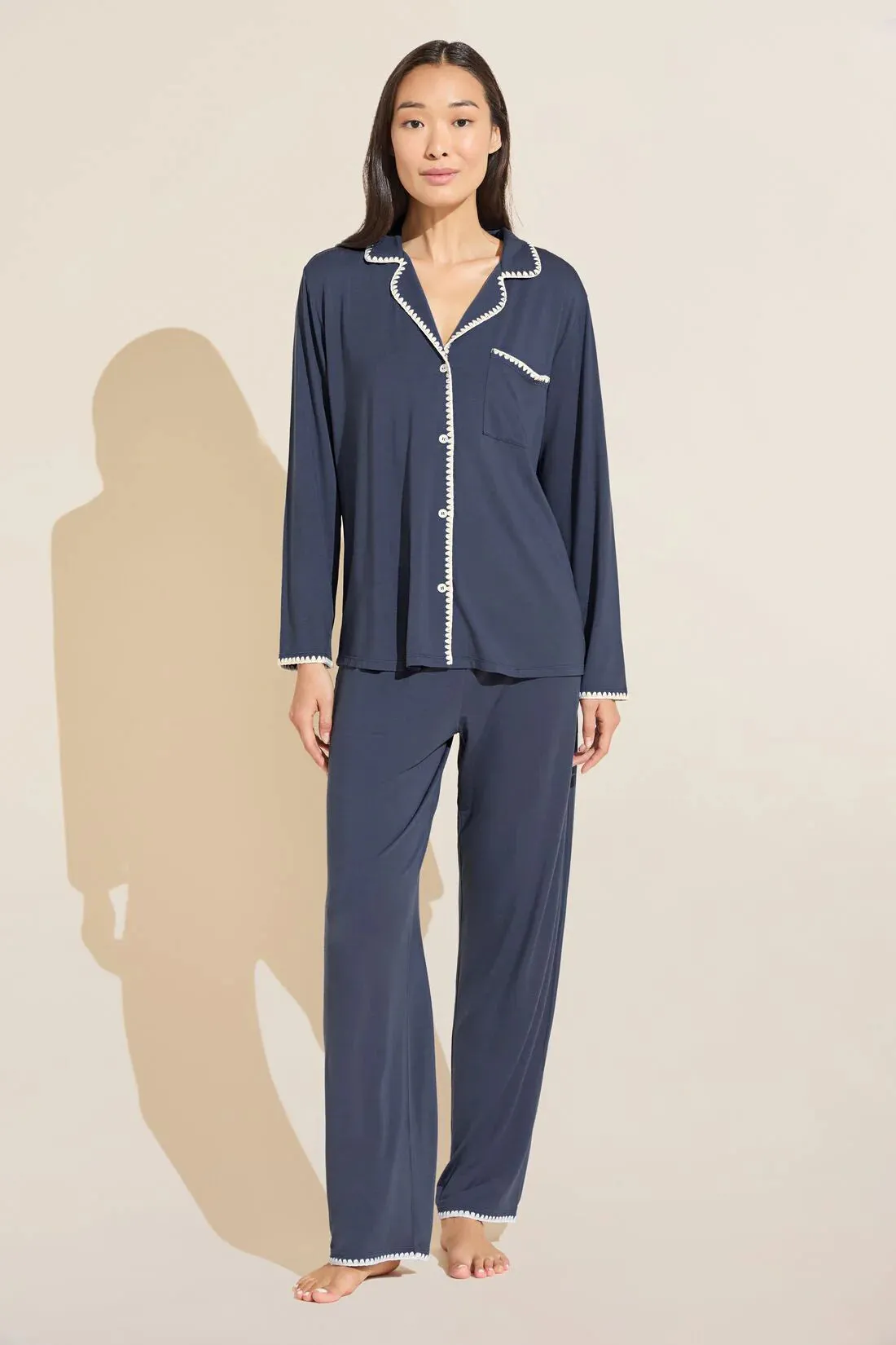 FRIDA Long PJ Set in Nightshadow Blue/Ivory