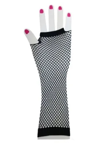 Girls Black Fishnet Fingerless Gloves