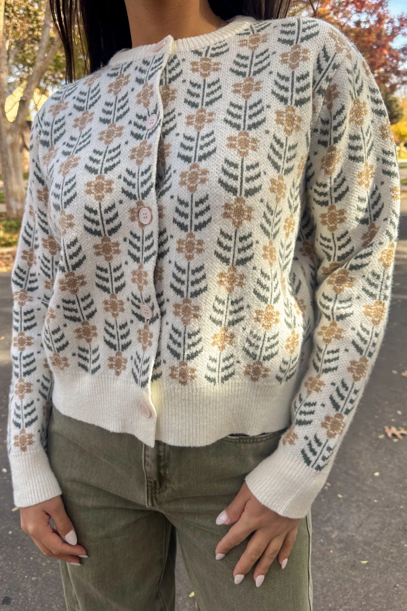 Got It All Cream Floral Sweater Cardigan