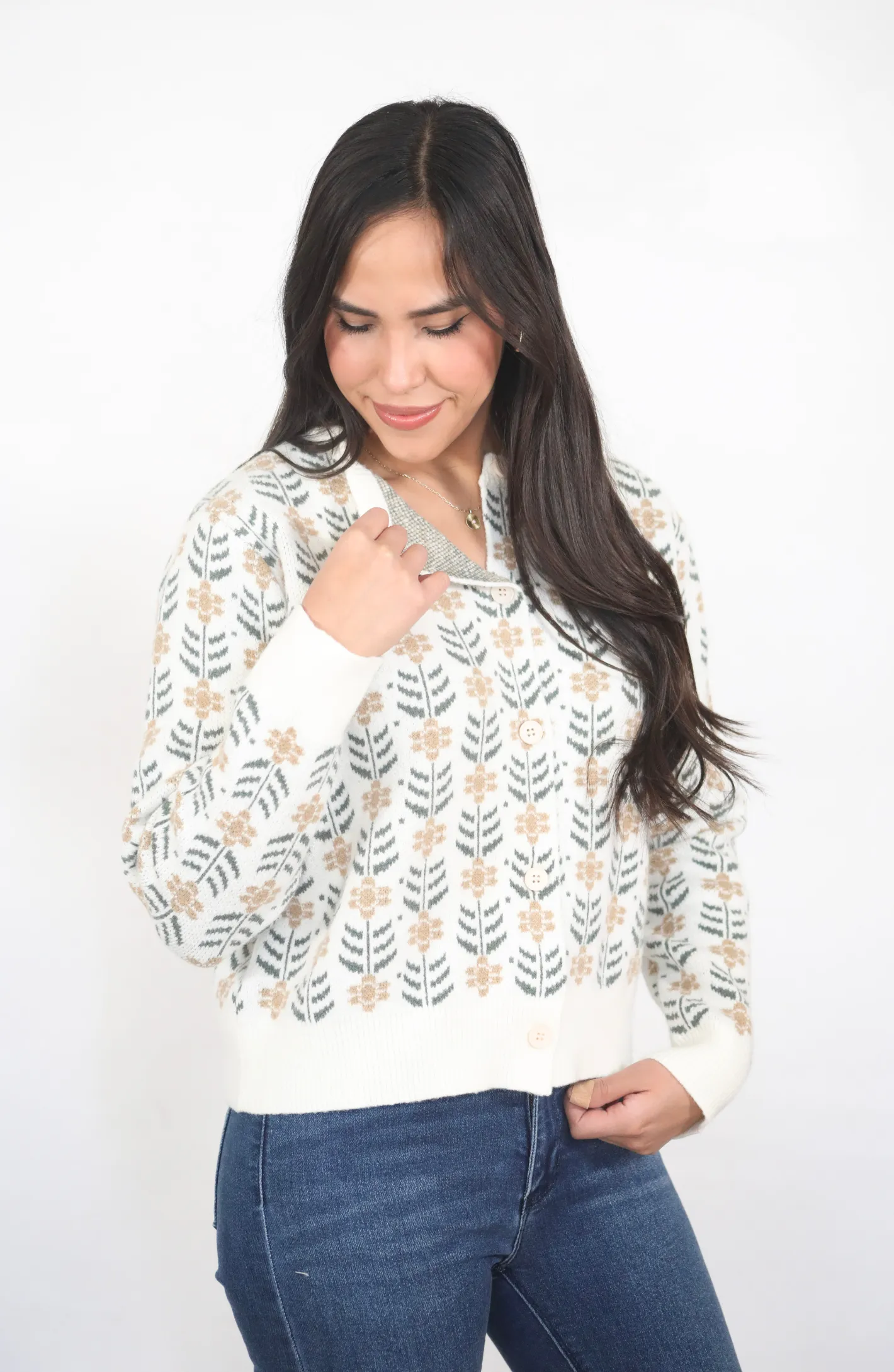 Got It All Cream Floral Sweater Cardigan