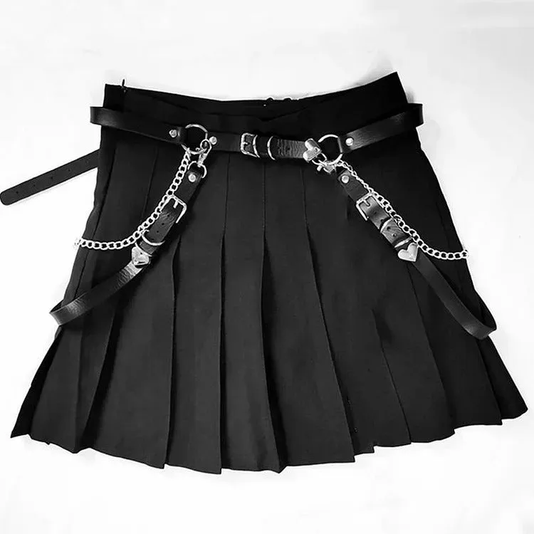 Gothic Zipper Crop Sweatshirt and Pleated Skirt Set - Street Fashion